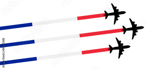 set Flying airplane with france flag icon. airshow celebration day symbol Template Illustration Design