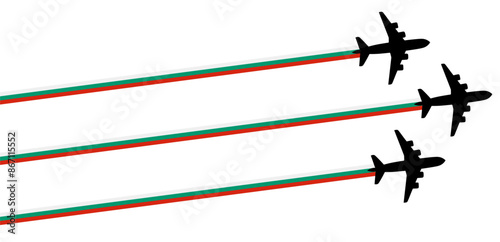 set Flying airplane with hungary flag icon. airshow celebration day symbol Template Illustration Design