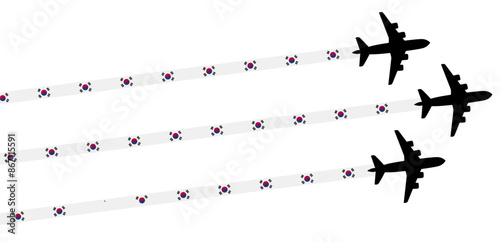 set Flying airplane with south korea flag icon. airshow celebration day symbol Template Illustration Design