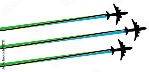 set Flying airplane with tanzania flag icon. airshow celebration day symbol Template Illustration Design