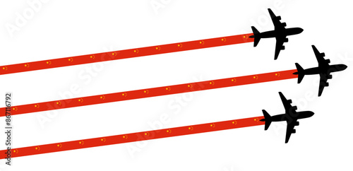 set Flying airplane with china flag icon. airshow celebration day symbol Template Illustration Design