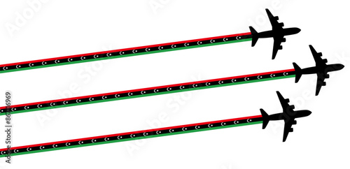 set Flying airplane with libya flag icon. airshow celebration day symbol Template Illustration Design