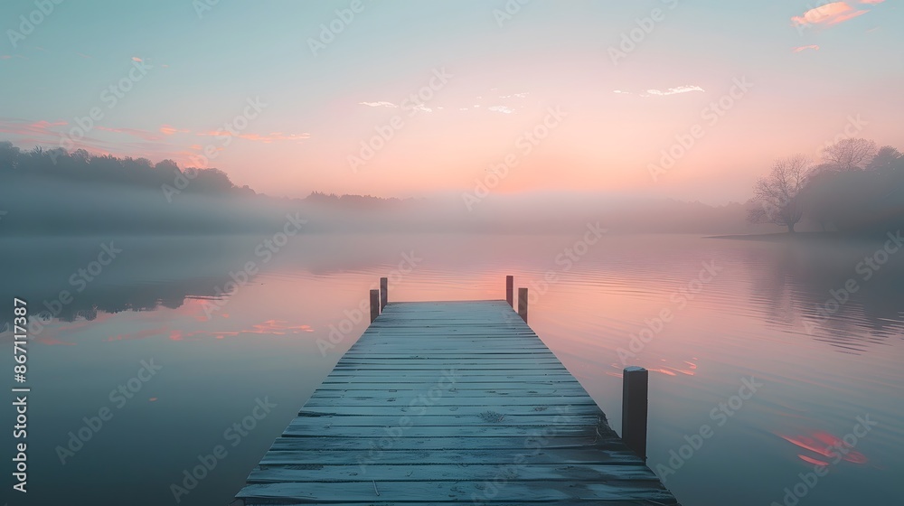 A serene lakeside dock at dawn, reflecting the soft pastel colors of the sky in the still water, capturing a peaceful moment of solitude. A serene lakeside dock at dawn, reflecting the soft pastel colors of the sky in the still water, capturing a peaceful moment of solitude.