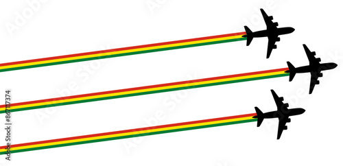 set Flying airplane with Bolivia flag icon. airshow celebration day symbol Template Illustration Design