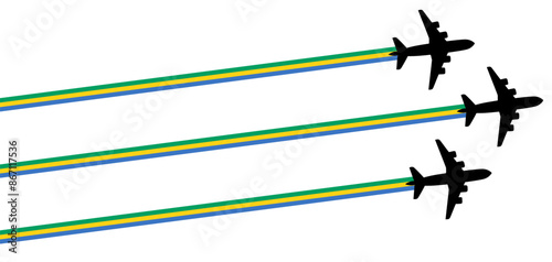 set Flying airplane with gabon flag icon. airshow celebration day symbol Template Illustration Design