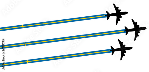 set Flying airplane with sweden flag icon. airshow celebration day symbol Template Illustration Design