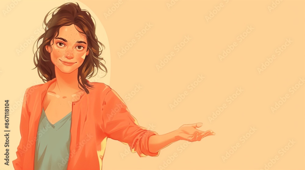 friendly young woman with a gentle expression, offering a handshake, isolated on a plain background. friendly young woman with a gentle expression, offering a handshake, isolated on a plain background.