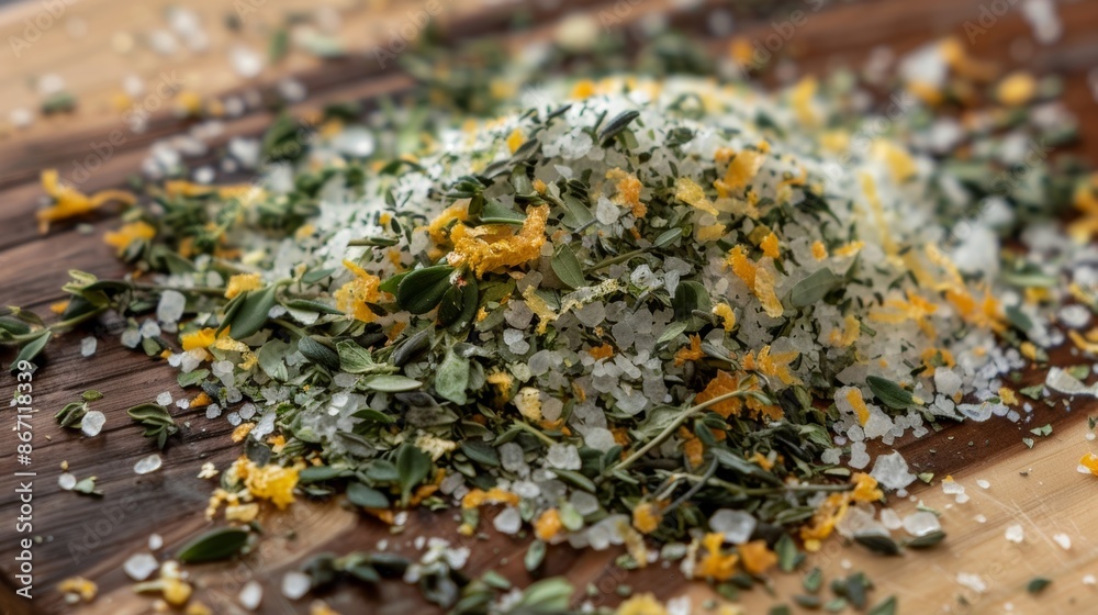 Dried lemon zest and thyme leaves mingle with co sea salt creating a citrusy and herbaceous blend that is perfect for seasoning fish or vegetables. Dried lemon zest and thyme leaves mingle with co sea salt creating a citrusy and herbaceous blend that is perfect for seasoning fish or vegetables.