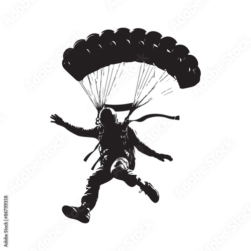 Skydiver silhouette vector. Black silhouettes parachute skydiving illustration