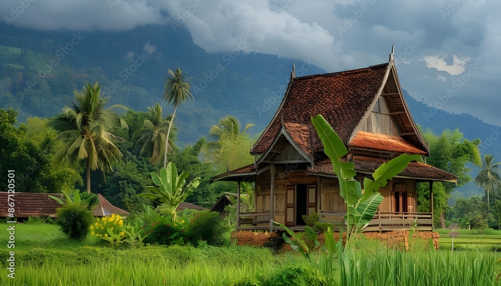 Thai traditional style farm house ,Beautiful view Thai traditional style farm house ,Beautiful view