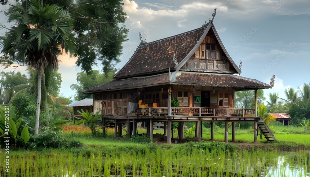Thai traditional style farm house ,Beautiful view Thai traditional style farm house ,Beautiful view