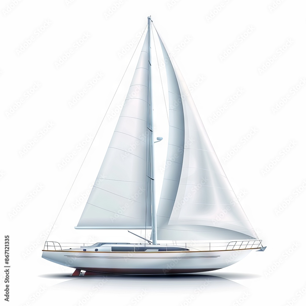 Elegant white sailboat with full sails isolated on a white background, ideal for nautical and maritime themes. Elegant white sailboat with full sails isolated on a white background, ideal for nautical and maritime themes.