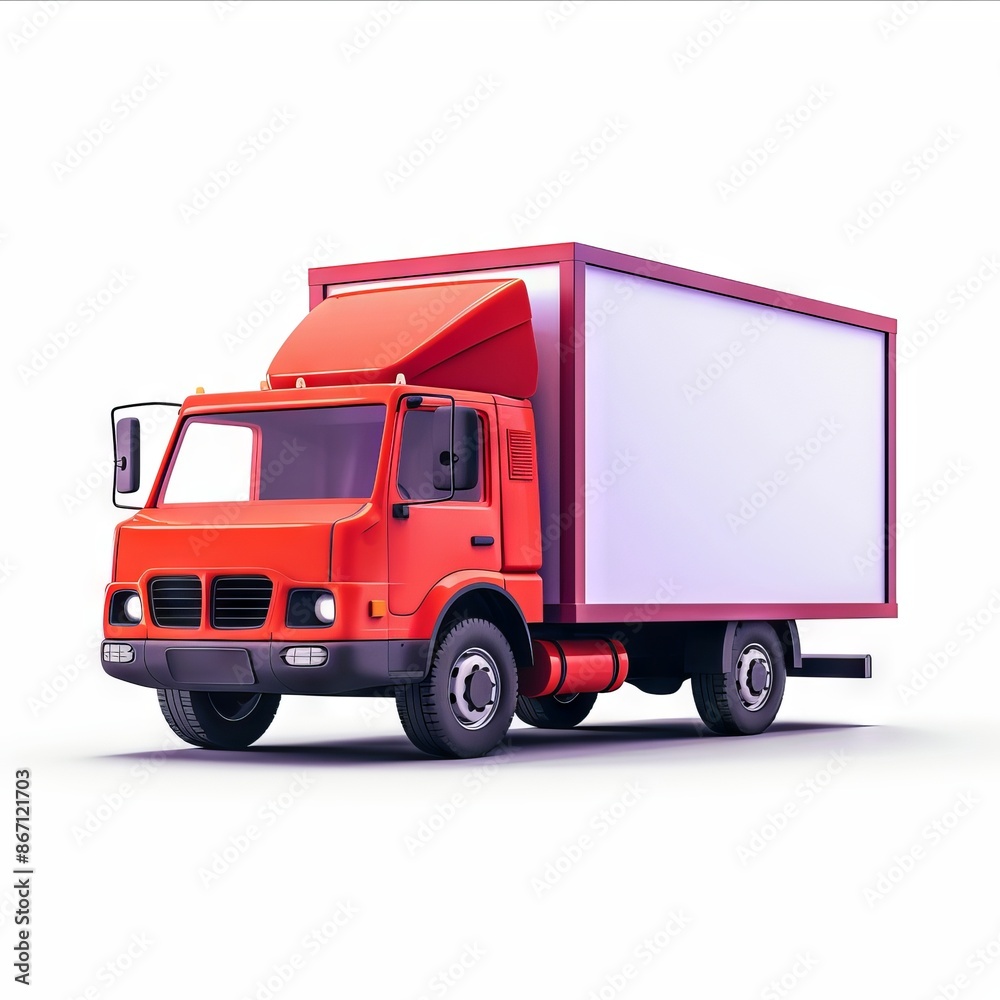 Red delivery truck isolated on white background. Perfect for logistics, transportation, and shipping industry visuals. Red delivery truck isolated on white background. Perfect for logistics, transportation, and shipping industry visuals.