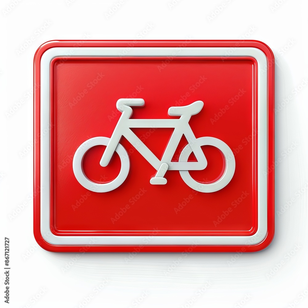Red and white bicycle icon on a square red background, representing cycling and bike paths. Minimalistic design with a modern aesthetic. Red and white bicycle icon on a square red background, representing cycling and bike paths. Minimalistic design with a modern aesthetic.