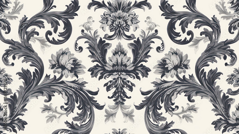 Elegant floral damask pattern in grayscale on a light background. Elegant floral damask pattern in grayscale on a light background.