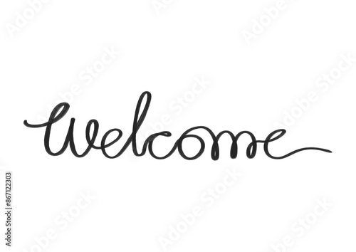 The Latin word welcome is written on a white background