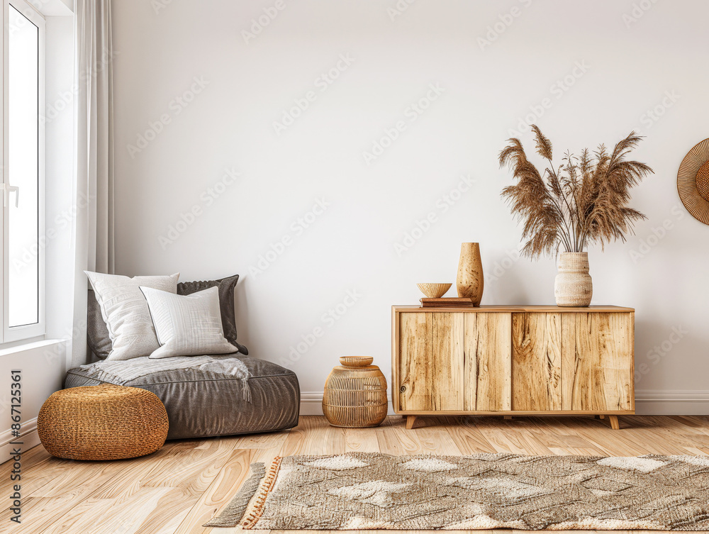 Residential interiors design composition in warm tone with natural window lighting, stylish furniture and copy space. Rustic Real Estate advertising composition. Residential interiors design composition in warm tone with natural window lighting, stylish furniture and copy space. Rustic Real Estate advertising composition.