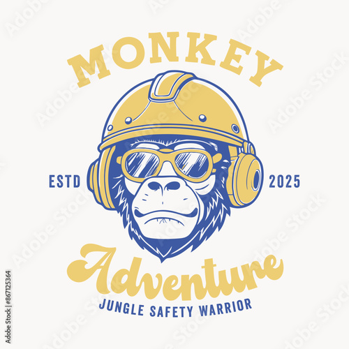 hand drawn monkey logo illustration with helmet