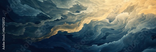 Abstract Swirling Clouds in Blue and Gold Hues