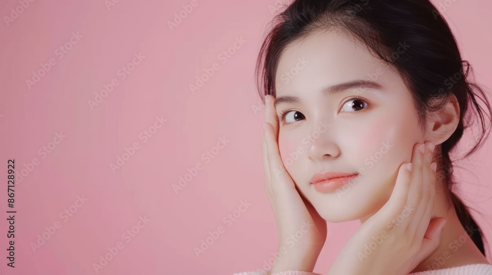 Close-up Portrait of a Young Woman with Pink Blush Close-up Portrait of a Young Woman with Pink Blush