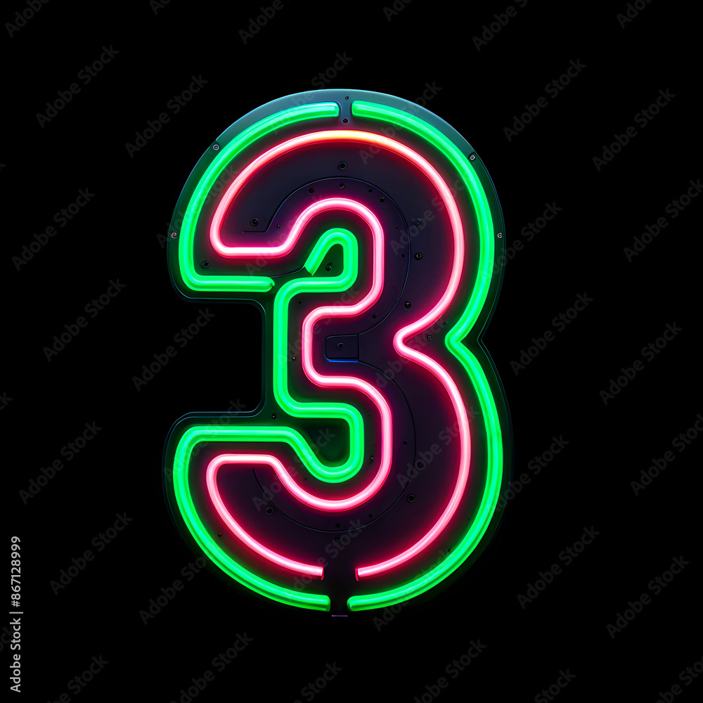 Number 3 made from Neon light. Generative AI Number 3 made from Neon light. Generative AI