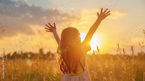 Little Girl Rejoicing in the Sunset