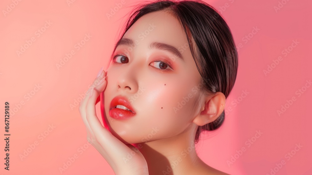 Close-Up Portrait of a Young Woman with Pink Makeup Close-Up Portrait of a Young Woman with Pink Makeup