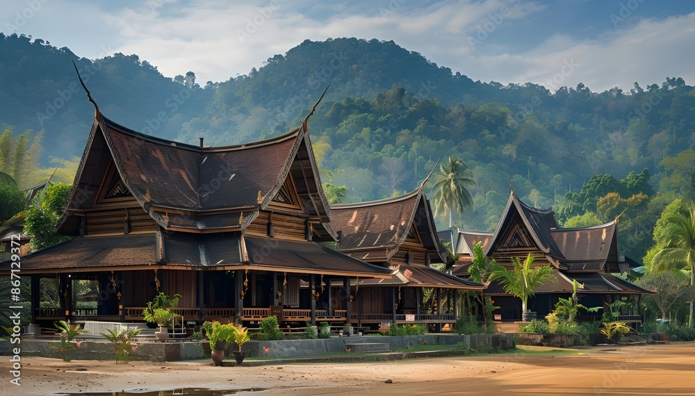 Thai village traditional style ,Beautiful view Thai village traditional style ,Beautiful view