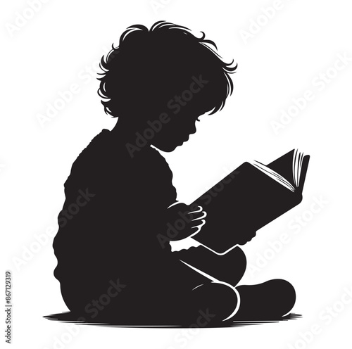 Vector a child boy  girl reading book reading book silhouette Vector