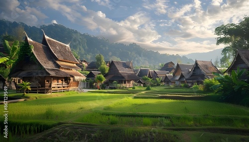 Thai village traditional style ,Beautiful view