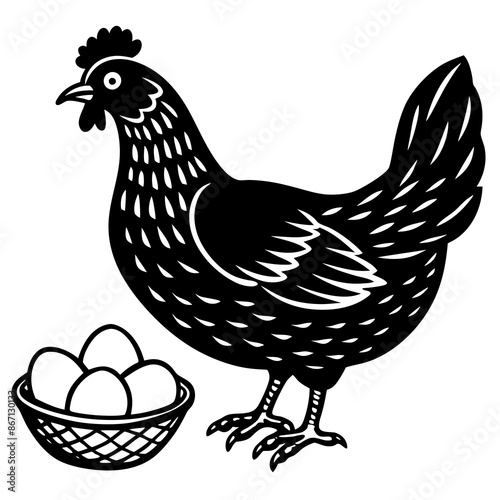 Chicken hen with nest eggs vector
