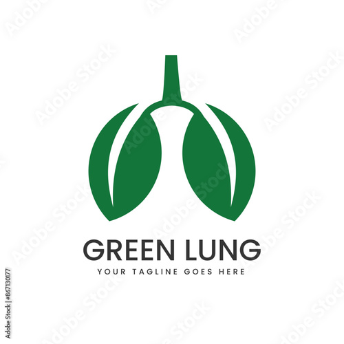 Illustration of two green leaves forming a silhouette of lungs which symbolizes health, the environment can be used for health business