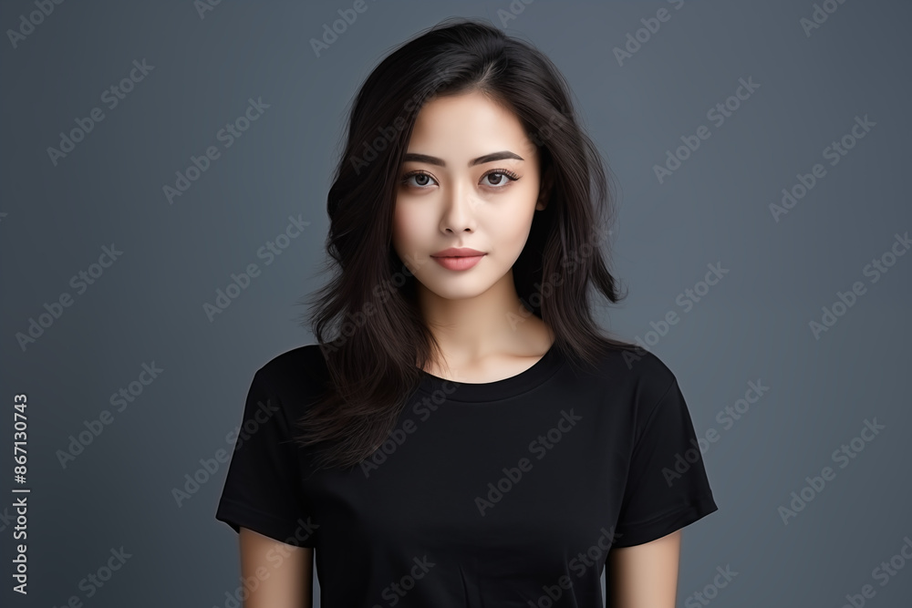 Fototapeta premium Portrait of a beautiful young woman smiling and looking at camera isolated on a grey background