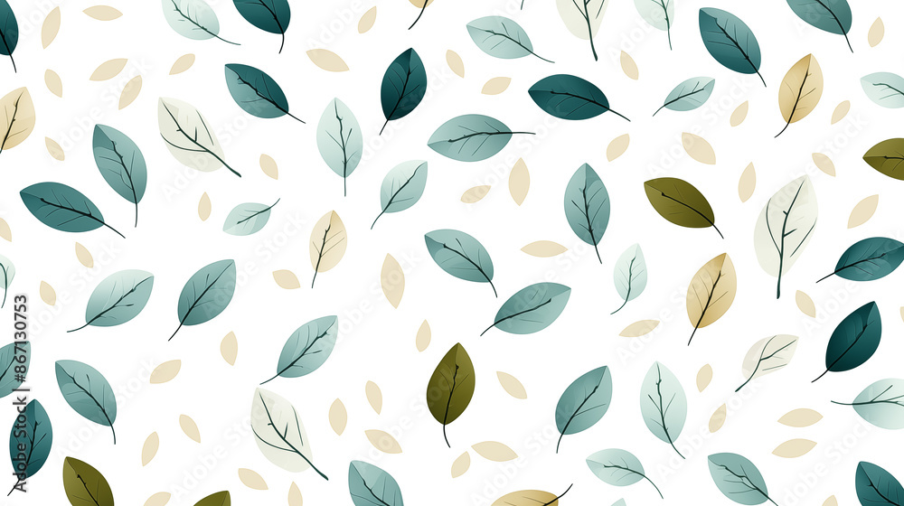  Forest leaves with white background, autumn leaves pattern.