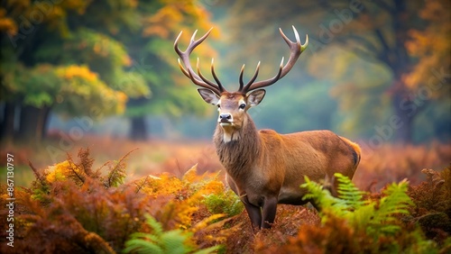 Red deer stag during rutting season in Autumn photo