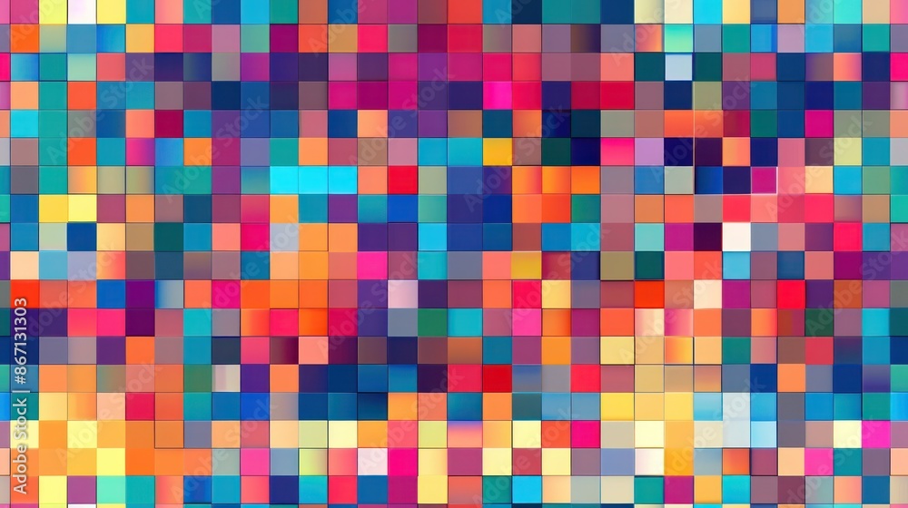 Abstract colorful pixelated pattern with vibrant hues of blue, pink, orange, and yellow. Abstract colorful pixelated pattern with vibrant hues of blue, pink, orange, and yellow.