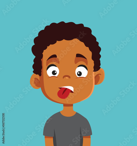 Little Boy Feeling Disgusted Vector Cartoon Character. Kid suffering from aversions reacting to something annoying to him
