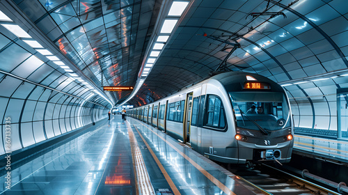 transport concept with train,
Commuter train spaeeding through a tunnel with moti
