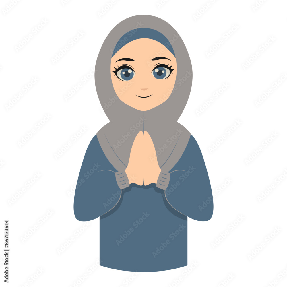 Muslim Greeting Pose Eid Mubarak Character. Vector Illustration Design. Muslim Greeting Pose Eid Mubarak Character. Vector Illustration Design.
