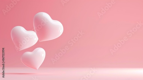 Heart romantic background, love concept, pastel pink background with copy space for text