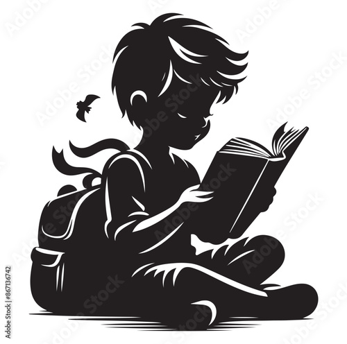 Vector a child boy  girl reading book reading book silhouette Vector