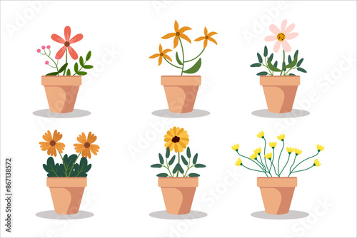 Bundle Flowers and Plant pots. illustration vector	
