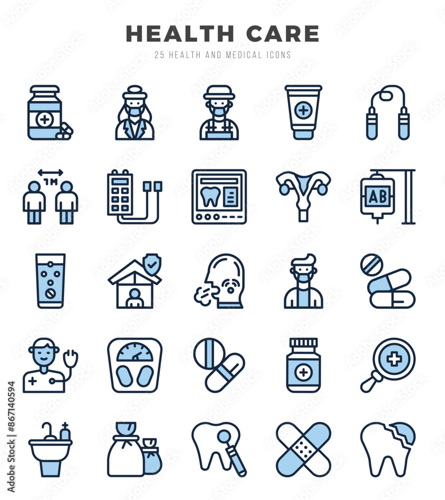 HEALTH CARE icons set. Collection of simple Two Color web icons. HEALTH CARE icons set. Collection of simple Two Color web icons.