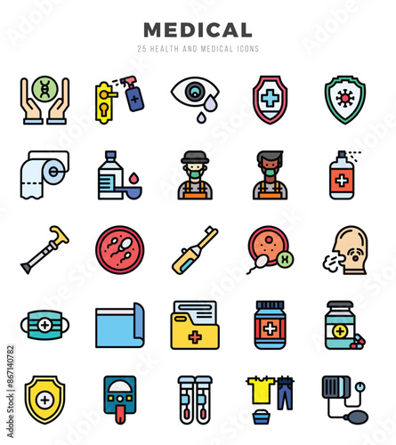 Simple Set of MEDICAL Related Vector Lineal Color Icons.