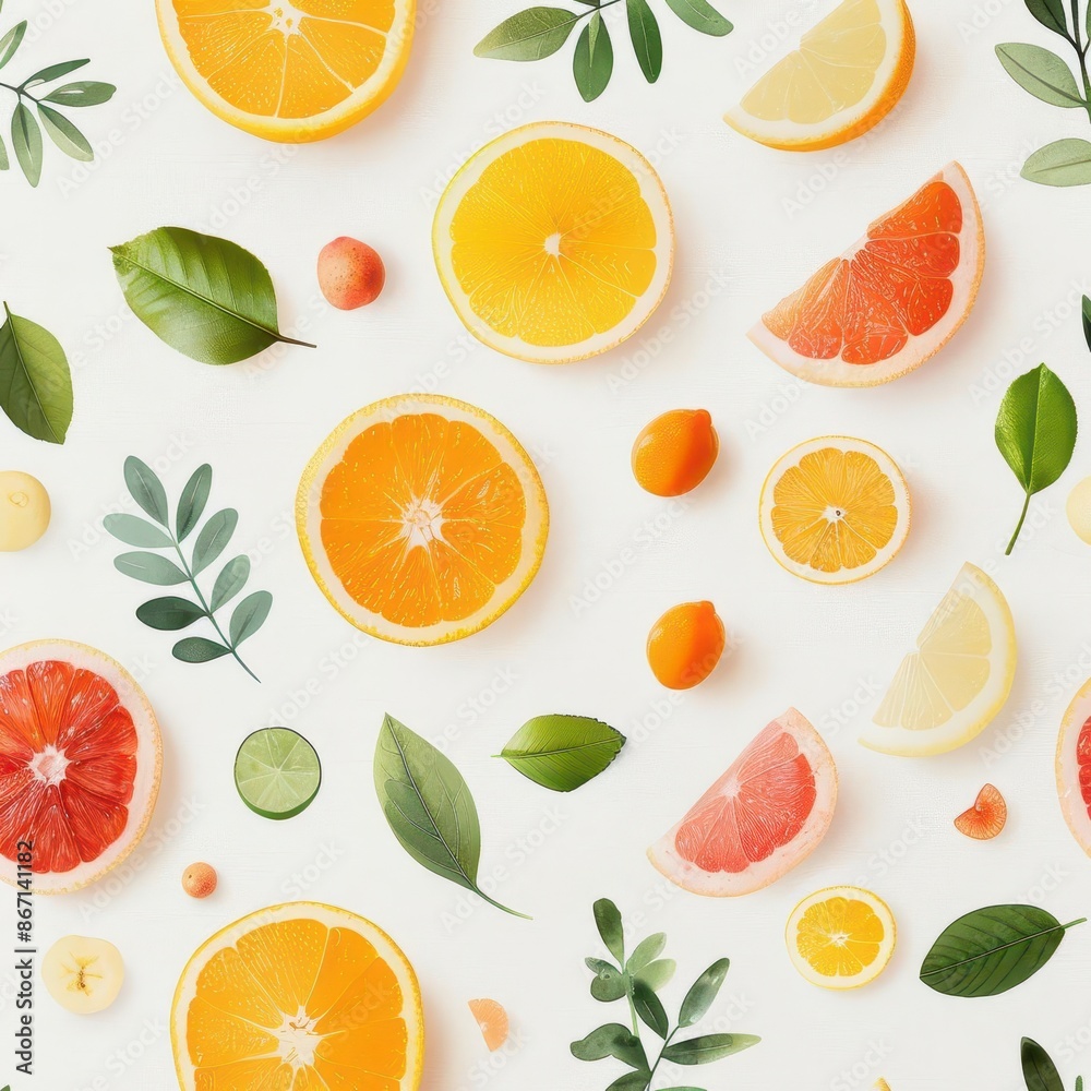 Watercolor fruit slices in a simple arrangement, cute minimal watercolor pattern, fresh and lively design Watercolor fruit slices in a simple arrangement, cute minimal watercolor pattern, fresh and lively design