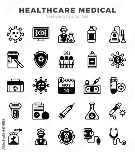 HEALTHCARE MEDICAL icons set. Collection of simple Lineal Fill web icons.