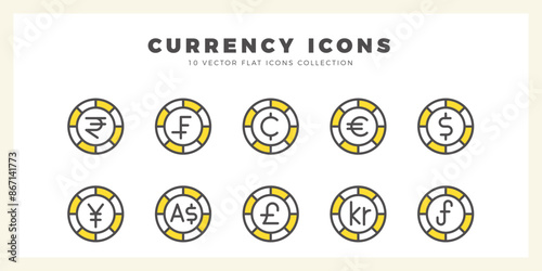 10 Currency Coin Two Color icon pack. vector illustration.