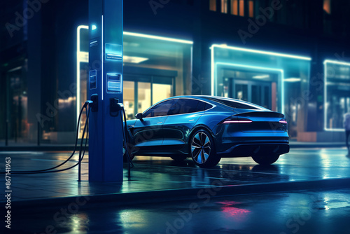 a car charging at a charging station
