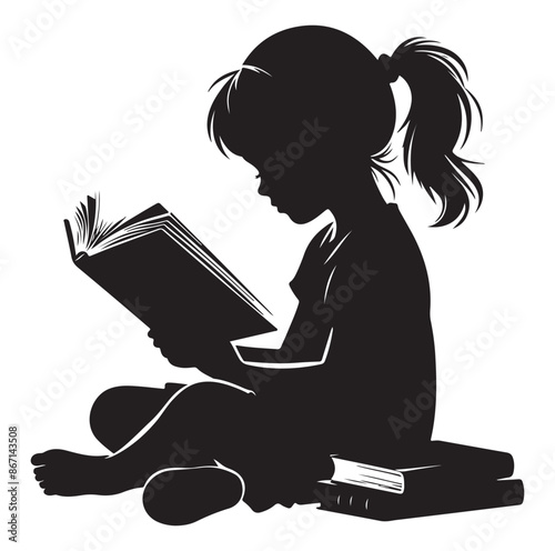 Vector a child boy  girl reading book reading book silhouette Vector