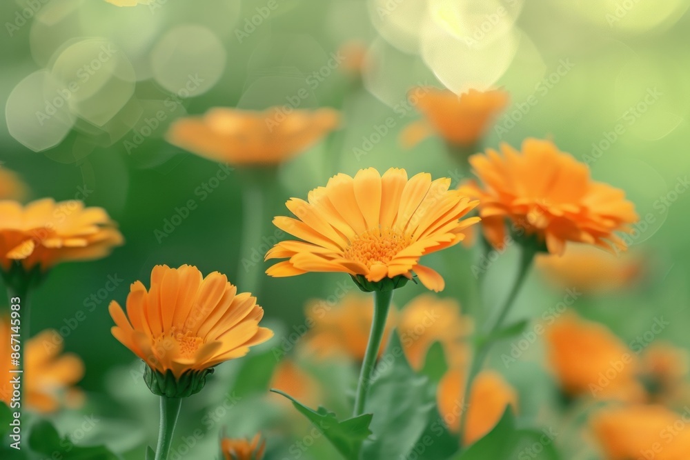 Beautiful orange pot marigold flowers blooming in a summer garden Beautiful orange pot marigold flowers blooming in a summer garden